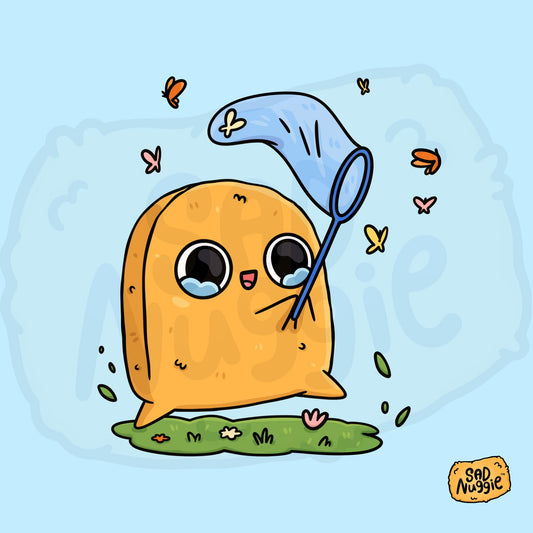 Sad Nuggie Catching Butterflies Sticker