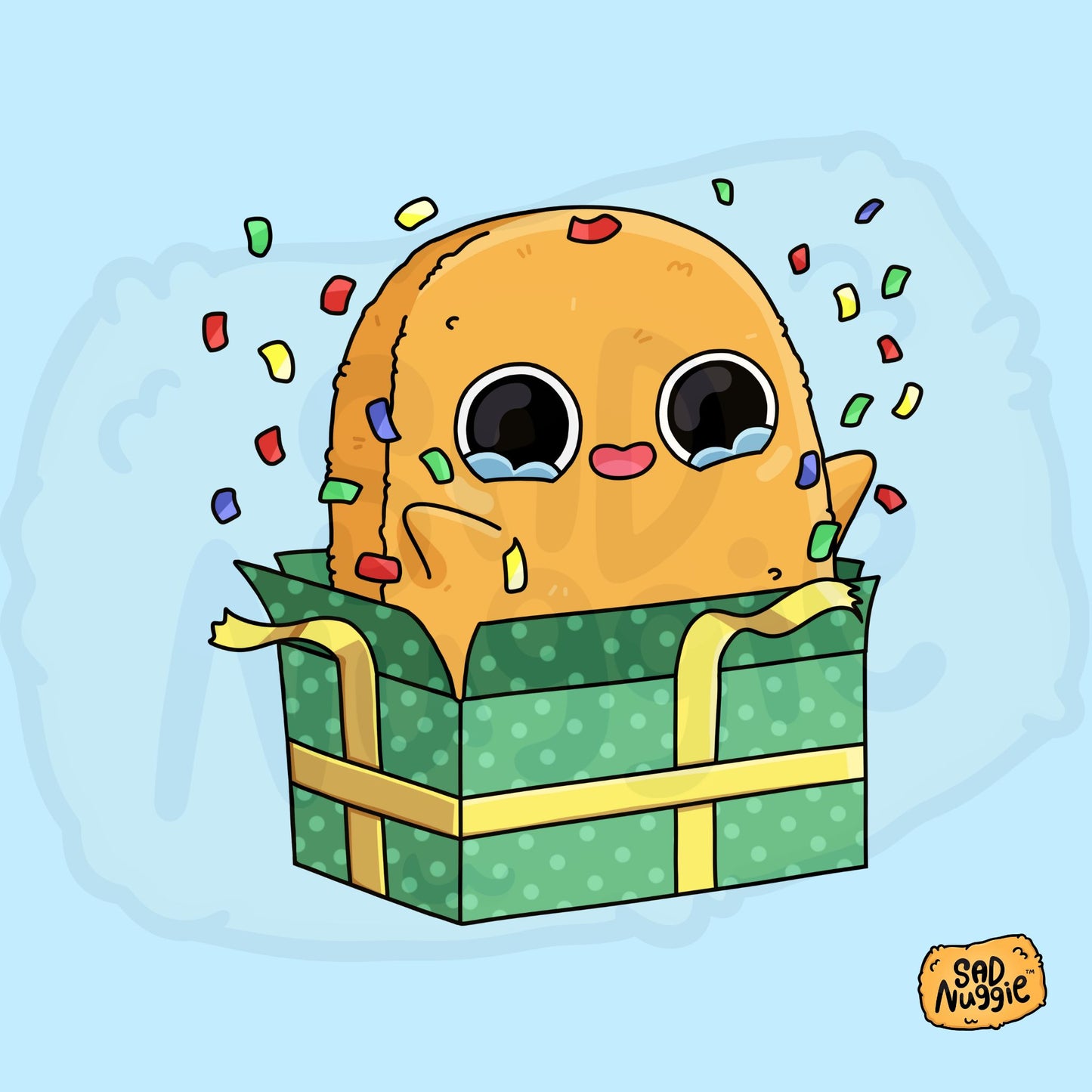 Sad Nuggie Confetti Surprise Sticker