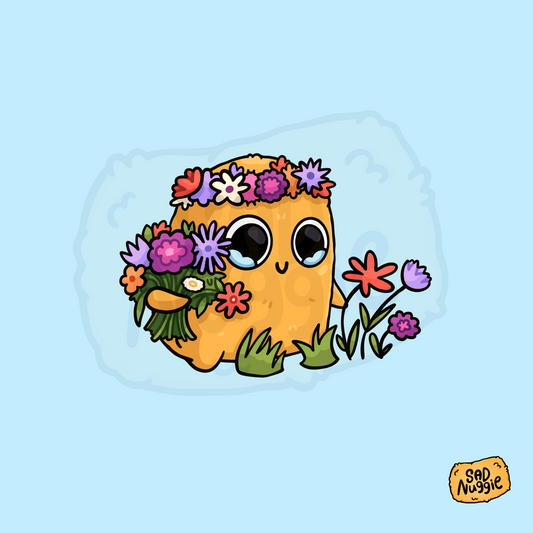 Sad Nuggie Picking Flowers Sticker