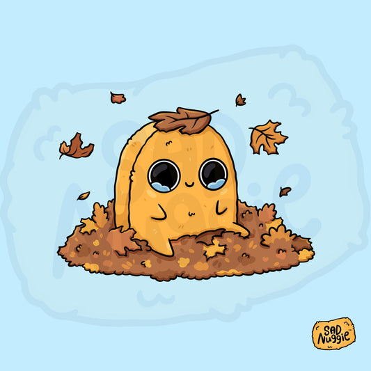 Sad Nuggie Leaf Pile Sticker