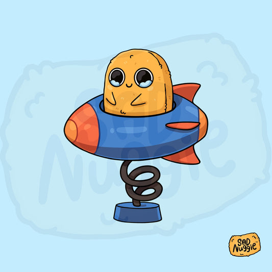 Sad Nuggie Rocket Ride Sticker