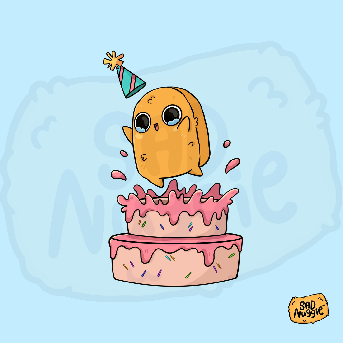 Sad Nuggie Birthday Cake Surprise Sticker